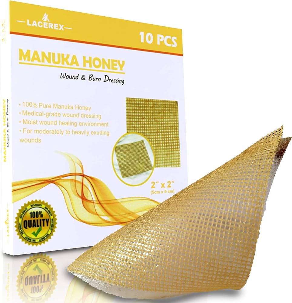 AWD Lot de 10 pansements de regard au miel de Manuka 100 % imprégnés de qualité médicale - Fournitures médicales, soins des plâtres et premiers secours - ...